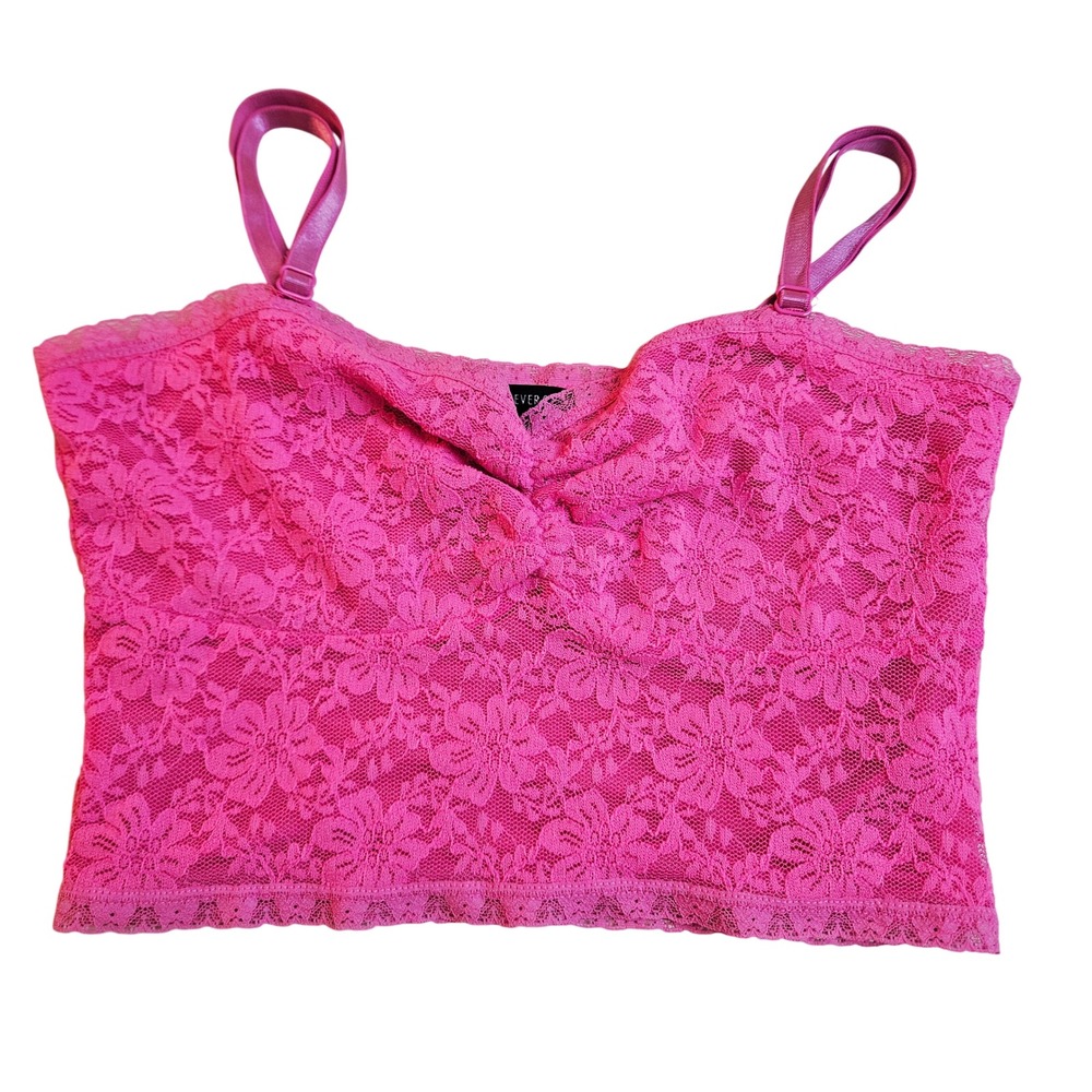 Girly Pink Floral Lace Cami Crop Top Small Y2K Coquette Romantic Barbie Layering